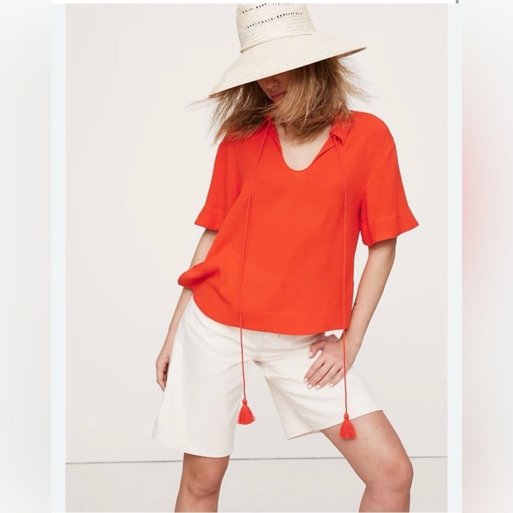 Banana Republic Gauze Short Sleeve Blouse in Vibrant Orange Size XS